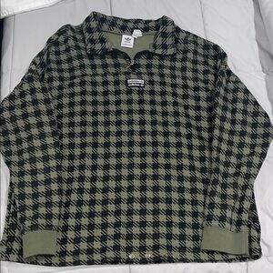 Adidas Olive and Black Plaid Shirt